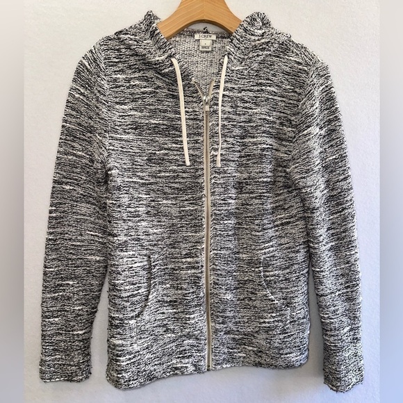 J.Crew Black White Full Zip Knit Hoodie Hooded Sweater Women's Small - Picture 1 of 3